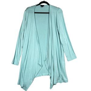 J Jill Cardigan Women Large Stretch Knit Open Front Long Sleeve Aqua Blue